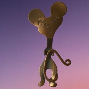 Vintage Signed Orb Copper Mouse Brooch